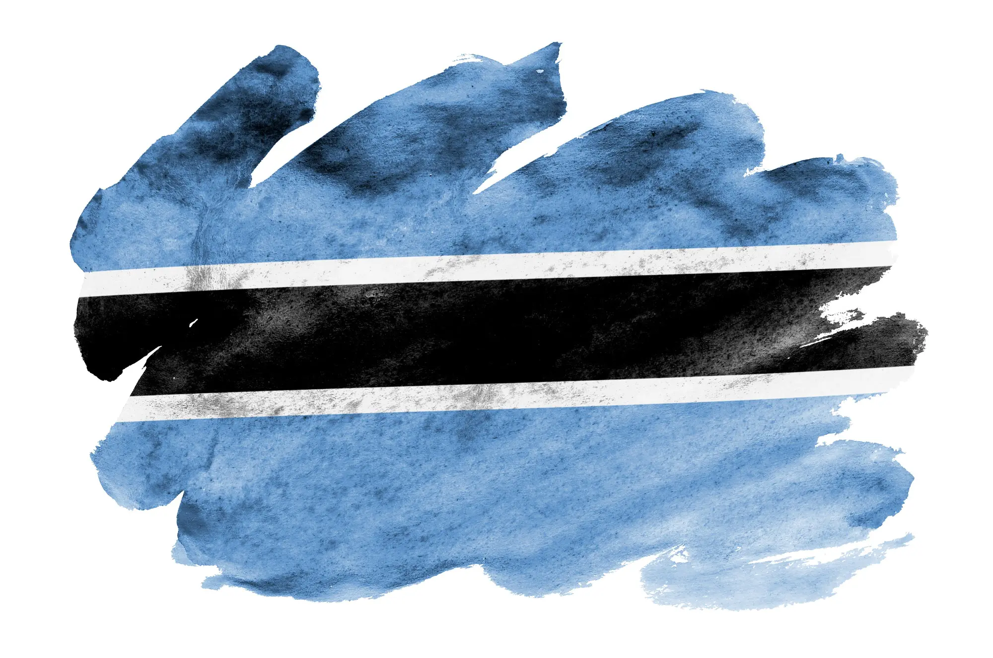 Botswana flag is depicted in liquid watercolor style isolated on white background