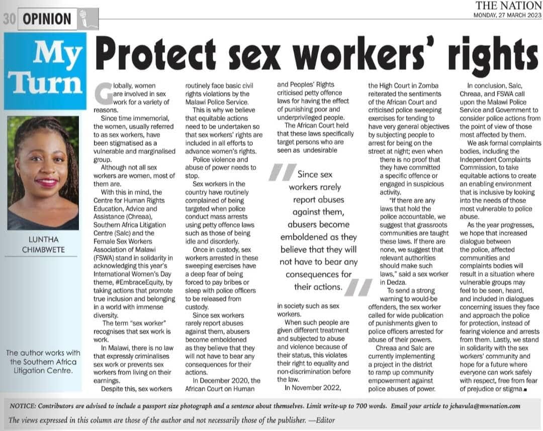 Protect Sex Workers Rights Southern Africa Litigation Centre